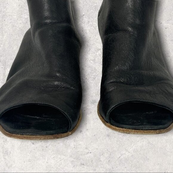 Mimosa Black Leather Peep Toe Ankle Boots Ankle Cut Out Booties Strap Block Heel - Picture 9 of 15